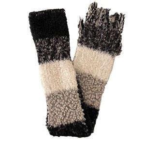 Cozy Black and White Color Block Winter Scarf with Fringe Details